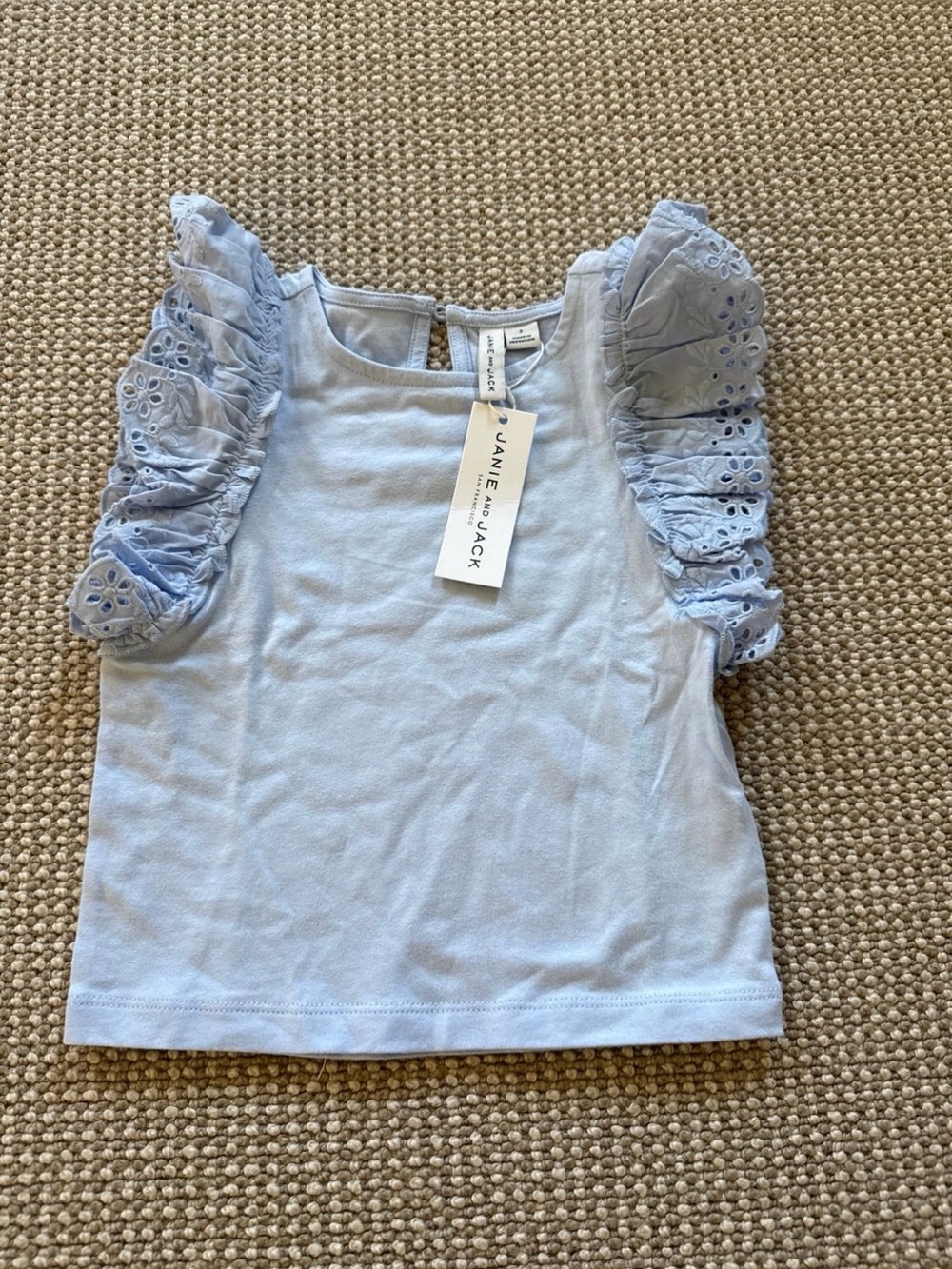 Janie and Jack Pale Blue Eyelet Ruffle Sleeve Tee